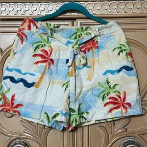 C&C California Tropical Print Shorts pockets elastic waist tie front guc sz 8
